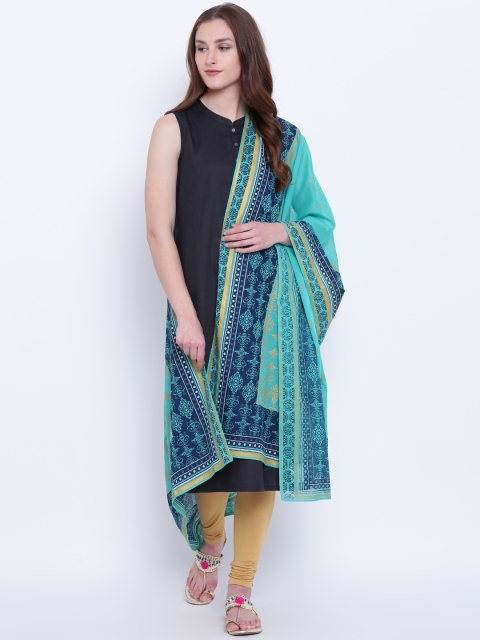 

AURELIA Sea Green & Navy Blue Printed Dupatta