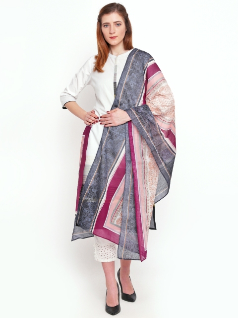 

AURELIA Pink & Charcoal Printed Dupatta