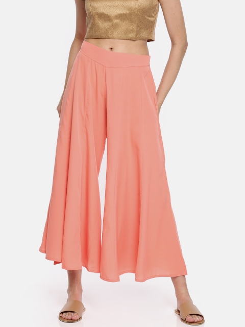

AURELIA Women Peach-Coloured Solid Flared Palazzos