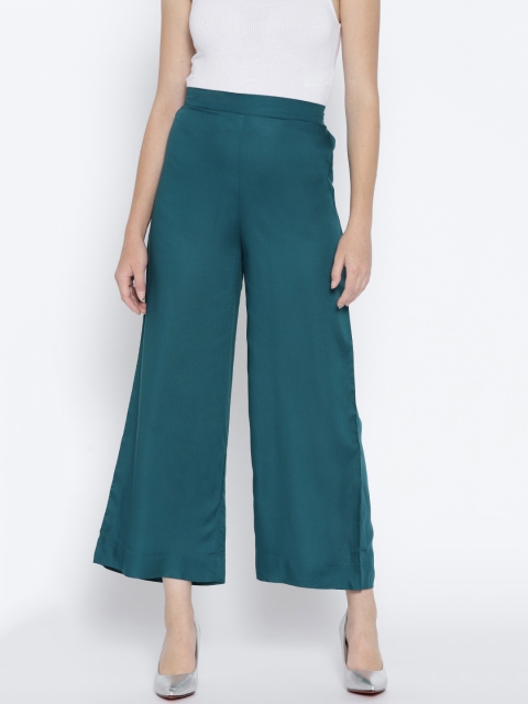

AURELIA Women Teal Green Solid Wide Leg Palazzos