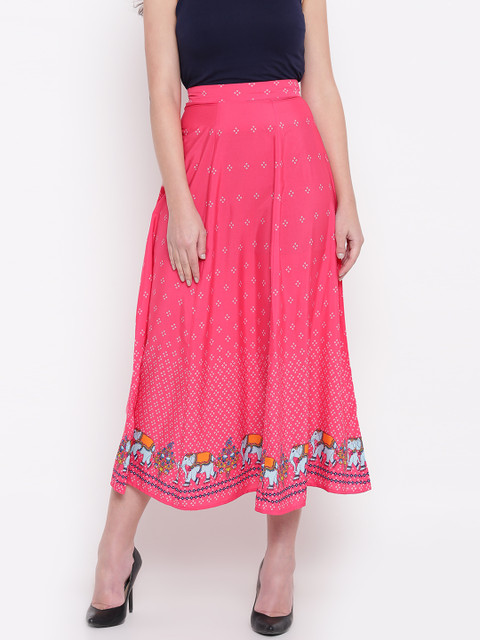 

AURELIA Pink Printed Midi Flared Skirt