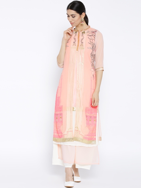 

AURELIA Women Pink & White Printed Kurta with Palazzos