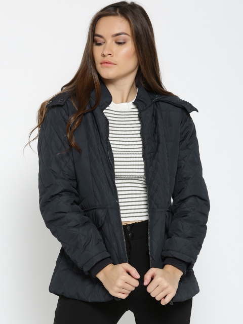 

Fort Collins Women Navy Blue Solid Parka Jacket with Detachable Hood