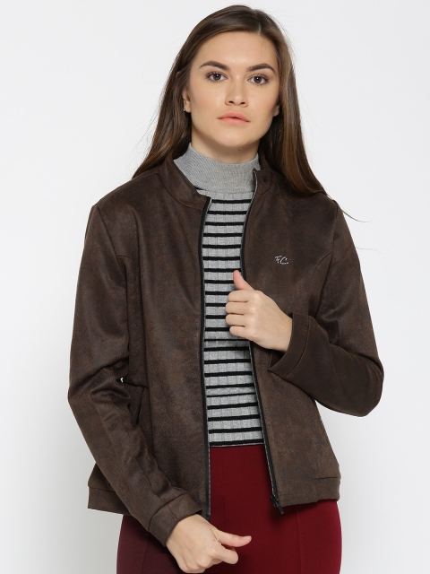 

Fort Collins Women Coffee Brown Solid Biker Jacket