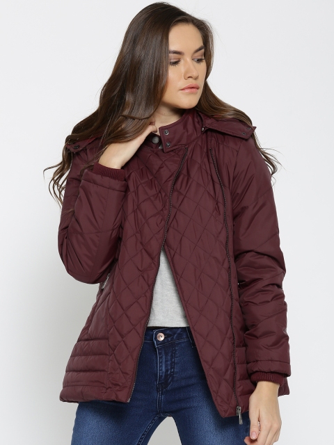 

Fort Collins Women Burgundy Solid Parka Jacket with Detachable Hood