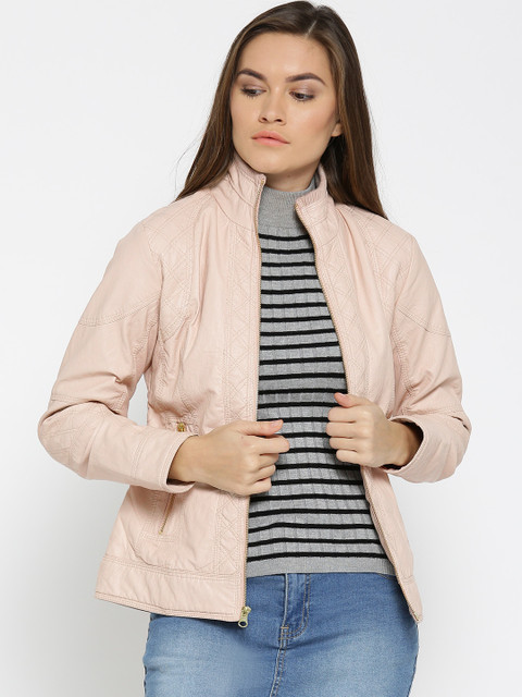

Fort Collins Women Beige Solid Biker Jacket