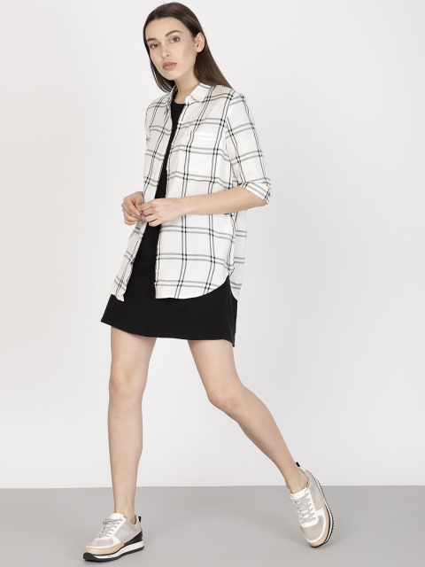 

ether Women White & Black Regular Fit Checked Casual Shirt