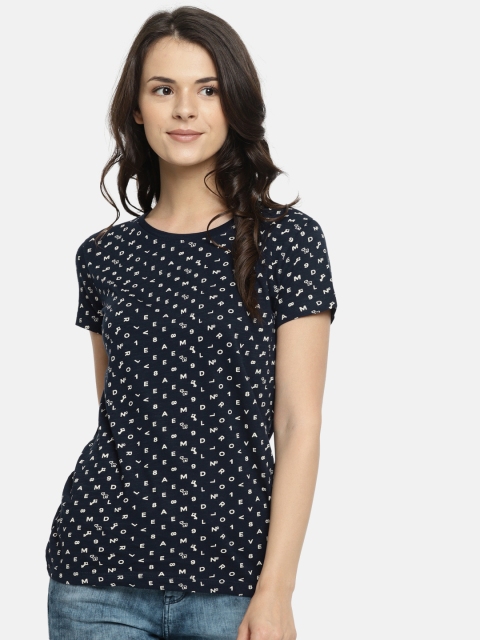 

Lee Women Navy Blue Printed Round Neck T-shirt