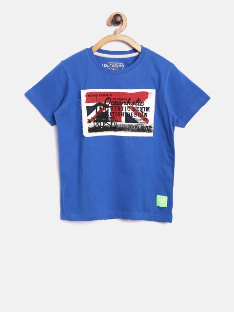 

Lee Cooper Boys Blue Printed Round Neck Pure Cotton T-shirt