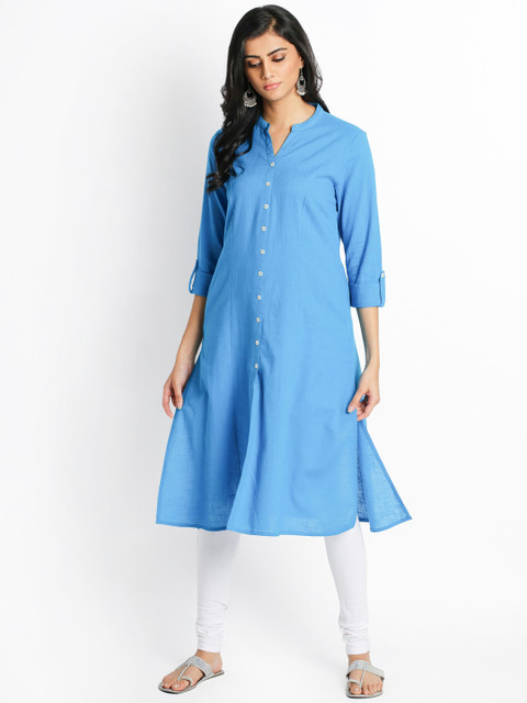 

RANGMANCH BY PANTALOONS Women Blue Solid A-Line Kurta