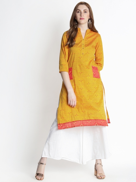 

RANGMANCH BY PANTALOONS Women Mustard & Orange Printed A-Line Kurta