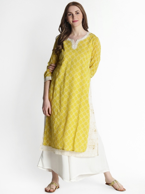 

RANGMANCH BY PANTALOONS Women Yellow Printed Straight Kurta