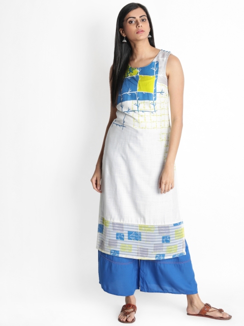 

RANGMANCH BY PANTALOONS Women White Printed Straight Kurta