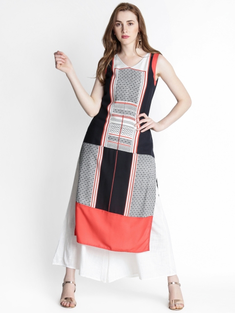 

RANGMANCH BY PANTALOONS Women Grey & Black Printed A-Line Kurta