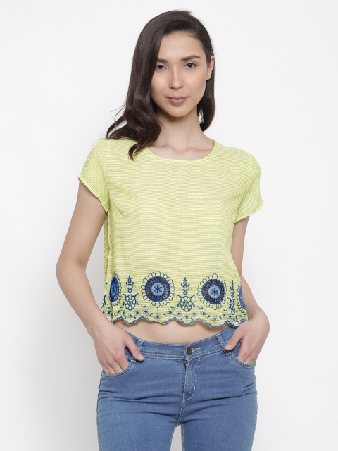 

AKKRITI BY PANTALOONS Women Green Striped Top