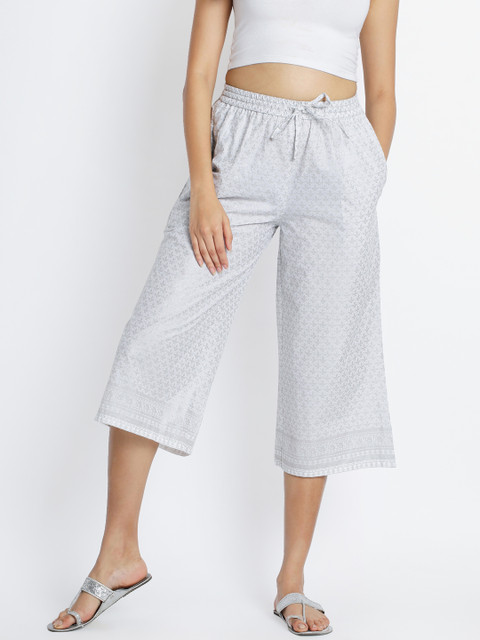 

RANGMANCH BY PANTALOONS Women White & Grey Regular Fit Printed Cullotes