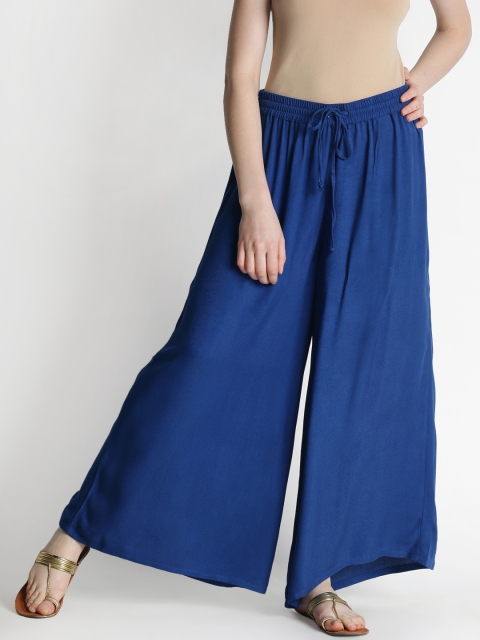 

RANGMANCH BY PANTALOONS Women Blue Wide Leg Solid Palazzos