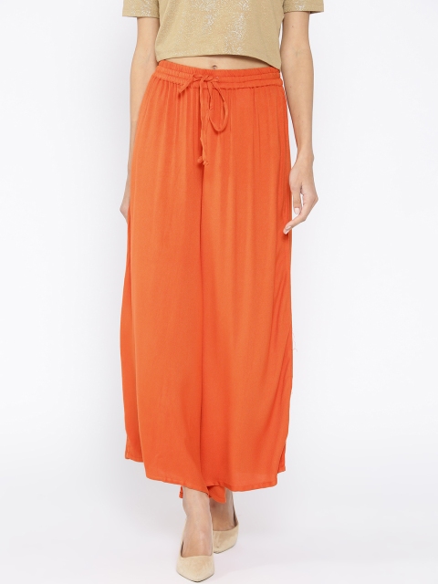 

RANGMANCH BY PANTALOONS Women Orange Wide Leg Solid Palazzos
