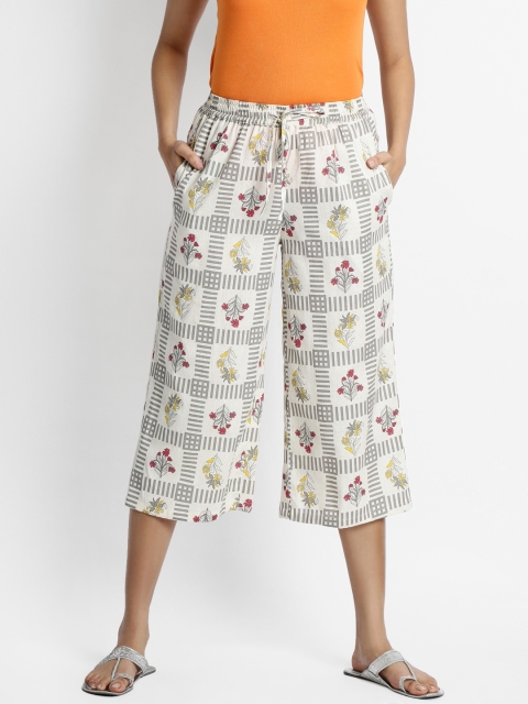 

RANGMANCH BY PANTALOONS Women Beige & Grey Printed Flared Palazzos