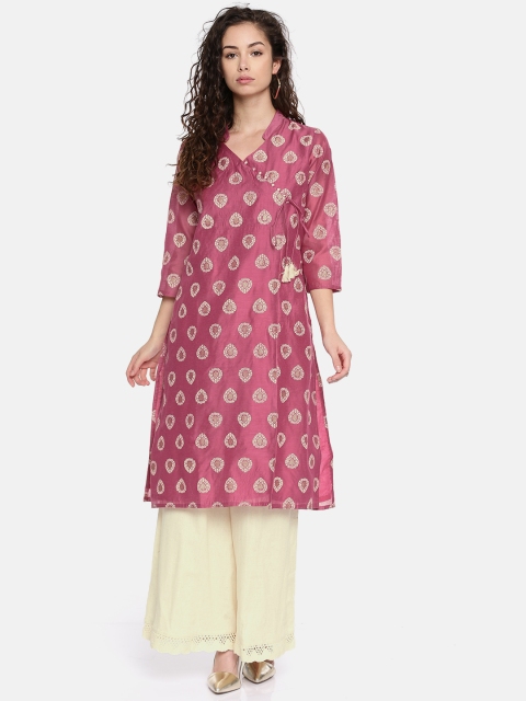 

TRISHAA BY PANTALOONS Women Pink & Off-White Printed Kurta with Palazzos