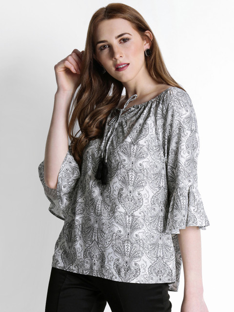 

Annabelle by Pantaloons Women White & Black Printed A-Line Top