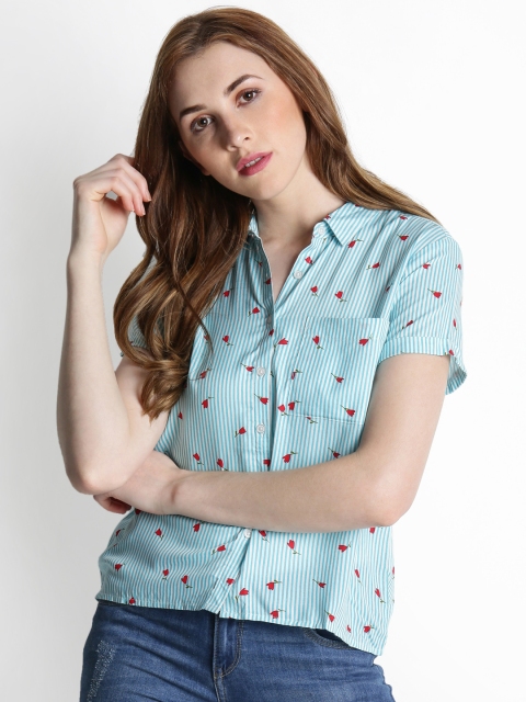 

Honey by Pantaloons Women Blue Printed Shirt