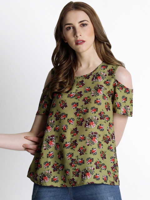 

Honey by Pantaloons Women Olive Green Printed Regular Top