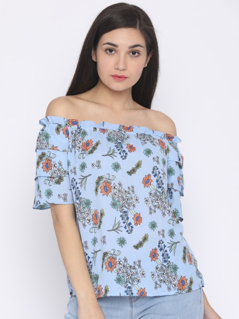 

Honey by Pantaloons Women Blue Floral Print Bardot Top