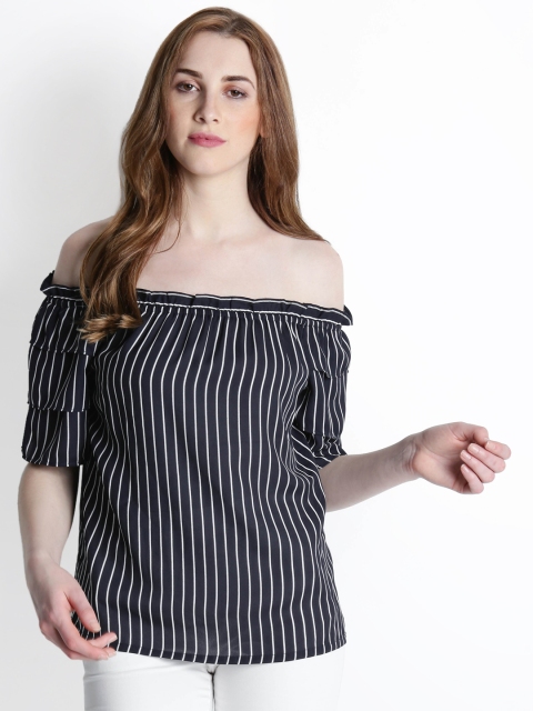 

Honey by Pantaloons Women Navy Blue Striped Bardot Top