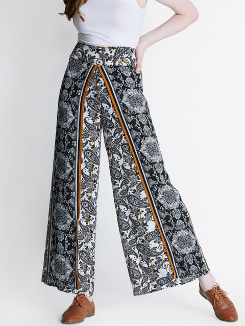 

Annabelle by Pantaloons Women White & Black Comfort Regular Fit Printed Parallel Trousers