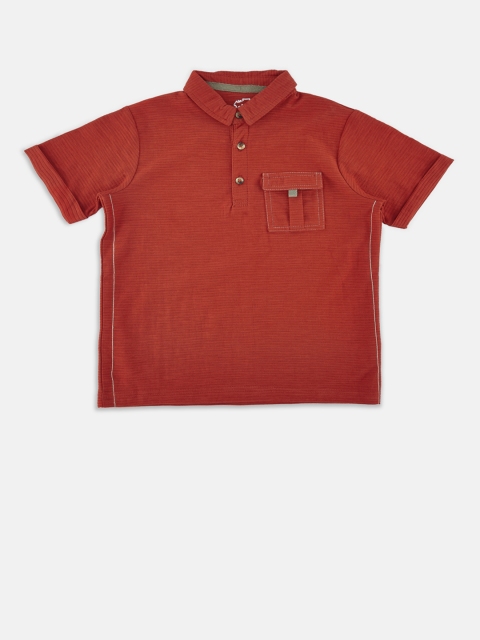 

CHALK by Pantaloons Boys Red Self-Design Polo Collar T-shirt