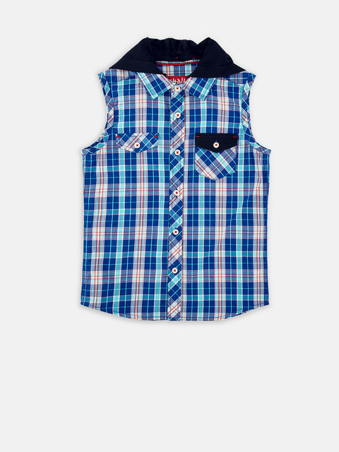 

CHALK by Pantaloons Boys Navy Blue Classic Regular Fit Checked Hooded Casual Shirt