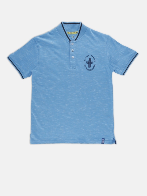 

POPPERS by Pantaloons Boys Blue Solid Mandarin Collar T-shirt