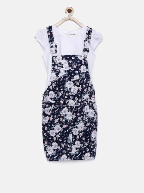 

Peppermint Girls Navy Blue Printed Pinafore Dress