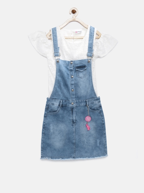 

Peppermint Girls Blue Solid Pinafore Denim dress