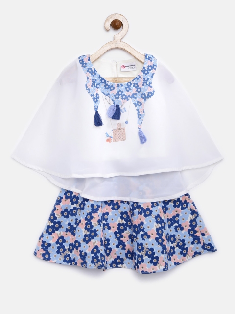 

Peppermint Girls White & Blue Embellished Top with Skirt