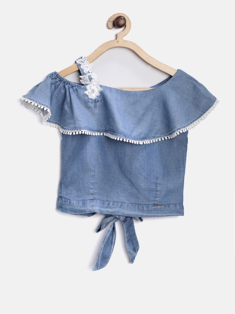 

Peppermint Girls Blue Solid Chambray Top