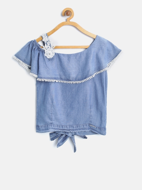 

Peppermint Girls Blue Solid Chambray Top