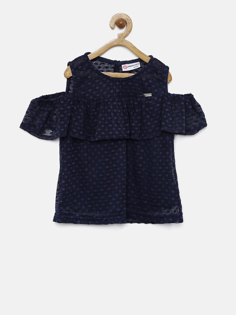 

Peppermint Girls Navy Blue Self Design Top