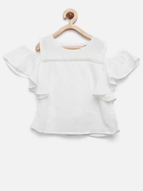 

Peppermint Girls White Solid Cold Shoulder Top