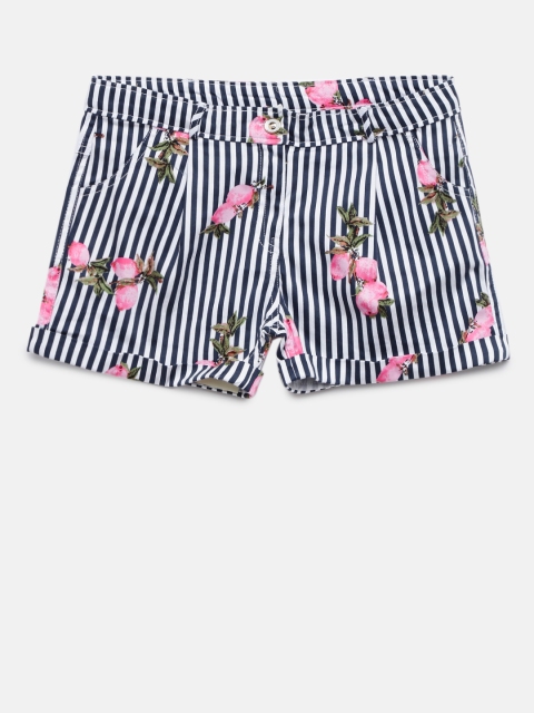 

Peppermint Girls Navy Blue & Pink Printed Regular Fit Shorts