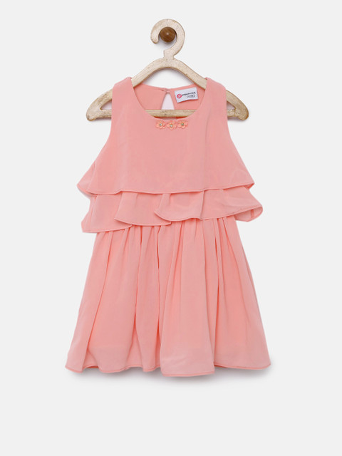 

Peppermint Girls Peach-Coloured Self Design Fit and Flare Dress