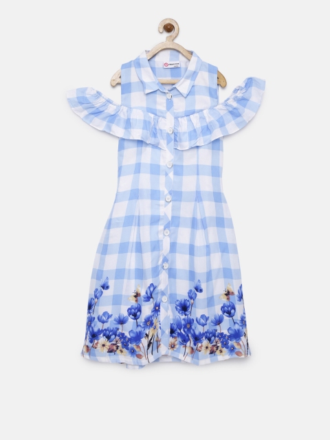 

Peppermint Girls Blue & White Printed A-Line Dress