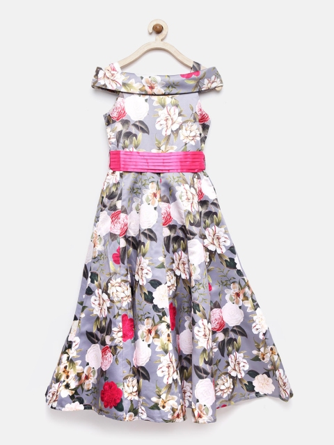 

Peppermint Girls Grey Floral Print Off-Shoulder Maxi Dress