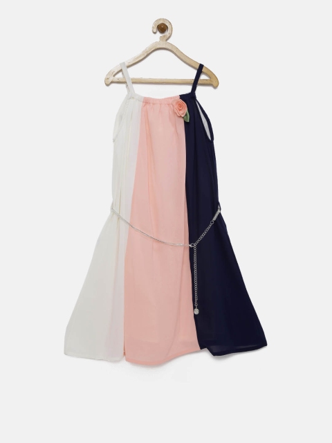 

Peppermint Girls Peach-Coloured Colourblocked A-Line Dress