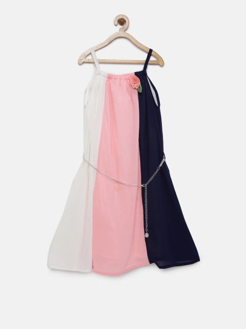 

Peppermint Girls Pink & Off-White Colourblocked A-Line Dress