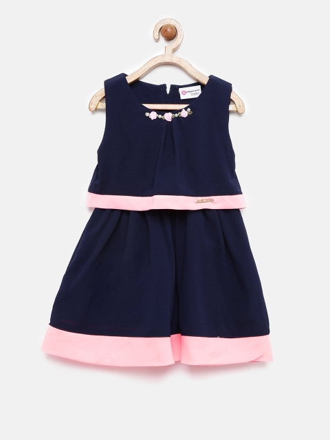 

Peppermint Girls Navy Blue Solid Fit and Flare Dress