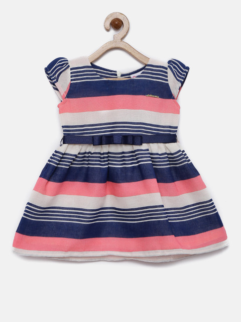 

Peppermint Girls Peach-Coloured Striped Fit and Flare Dress
