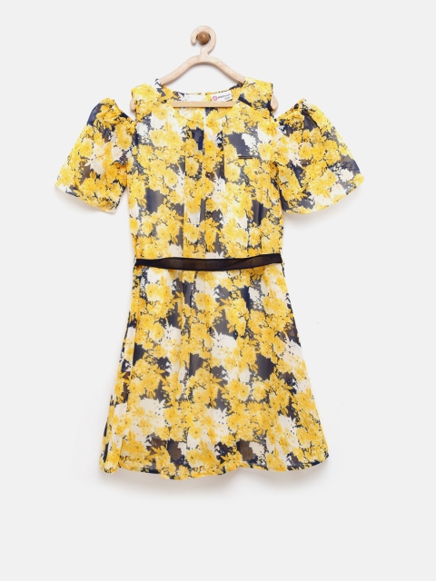 

Peppermint Girls Mustard Printed Fit and Flare Dress