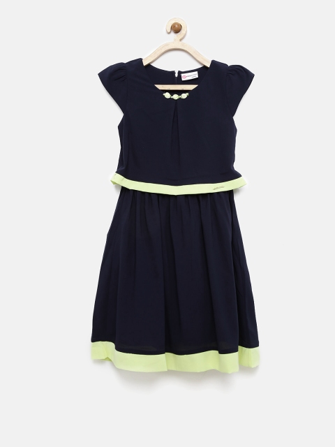 

Peppermint Girls Navy Blue Solid Fit and Flare Dress